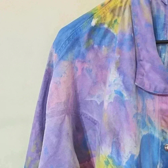 Vintage Fringe Denim Cropped Tie-Dye Jacket - Size Medium - Picture 13 of 13
